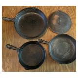 Vtg 3pc Cast Iron Skillets w/Lid Vtg 3pc Cast Iron Skillets w/Lid