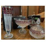 3pc Vtg Anna Hutte Ruby Flashed Crystal 3pc Vtg Anna Hutte Ruby Flashed Crystal
