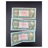 Three Hungarian 1000 Forint Banknotes