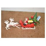 Vtg Plastic Santa & Reindeer Deocr