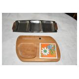 MCM Cheese Board and Chrome Condiment Tray