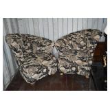 Pair of African Motif Clam Arm Chairs