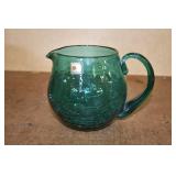 Vtg Blenko Green Crackle Glass Pitcher