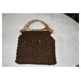 Vtg Macrame Purse with Marbled Lucite Handle