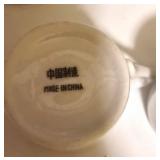 3 White Mugs with Gold Trim