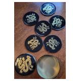Vtg Black Coasters With Dragon Design