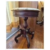 Vtg Marble-Top Wooden Pedestal Side Table