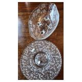 Vtg Etched Glass Bowl and Plate Set