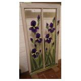 Vtg Painted Window with Purple Irises