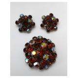 Vintage Rhinestone Cluster Brooch & Clip-Ons