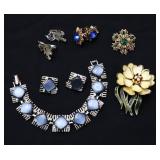 Coro Jewelry Set, Enamel Brooch & Clip-Ons