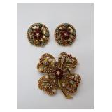 Vintage Gold-tone Clover Brooch & Clip-Ons