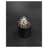 10KP Dark Blue Stone Cluster Ring