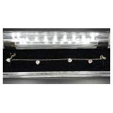 14K Gold Heart Stone Charm Bracelet