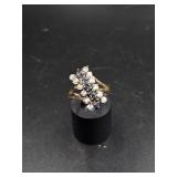 Gold-tone Silver Blue & White Stone Ring