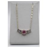 Pink & White Stone 925 Neckalce