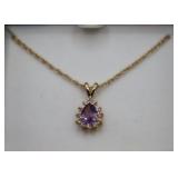 Gold-tone 925 & Purple Stone Pendant Necklace