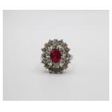 Vintage 925 Red & White Stone Ring