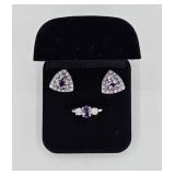925 Purple & White Stone Ring & Earrings