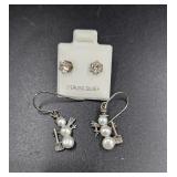 Sterling Silver Snowman & Stud Earrings