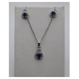 Silver-tone  Blue & White Stone Necklace & Earring