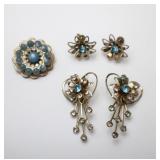Vintage Blue Stone Brooch Pins & Earrings