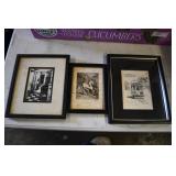Set of 3 Pencil Drawings in Frames