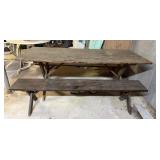 Rustic Wooden Table & Bench Set
