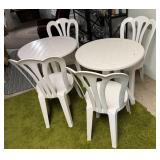 2 Small Plastic Round Tables & 4 Chairs