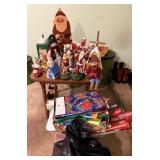 Collection of Christmas items, ribbon and wrap