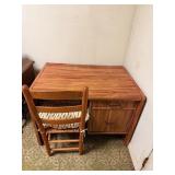 Pressboard desk, Woven chair