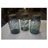 3 Vintage Blue Ball Mason Jars with Lids Lucky 13