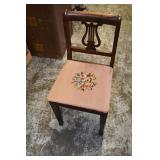 Vintage Needlepoint Wood Harp Lyre Chair