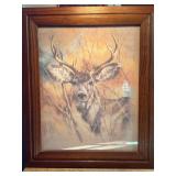 Framed Deer Artwork by K. Larson, 1978  20.5x25.5