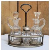 4-Piece Cruet Set with Silver Plate Caddy