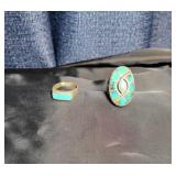 Two Silver Rings with Turquoise Inlay