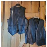 Two Black Leather Vests by Scully