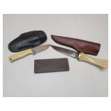 Two Knives with Sheaths and Sharpening Stone