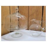 Glass Pitcher and Cake Stand Set