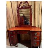Mahogany Vanity with Mirror and 7 Drawers