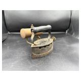 Vintage Coal Iron with Wooden Handle