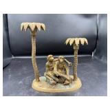 Brass Figure With Palm Tree Candle Holders
