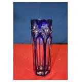 Vtg Cobalt & Clear Glass Crystal Vase