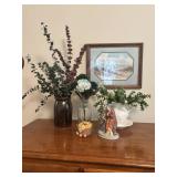 Decor Lot With Framed Art and Figurines