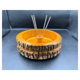 Wood Carved Bowl With Metal Picks