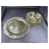 Amber Glass Bowl and Plate Set