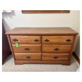 Oak Six-Drawer Dresser with Brass Hardware