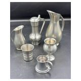 Six Pewter Drinkware Pieces