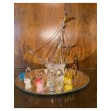 Glass Figurines Including Ship and Animals