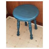 Blue Wooden Stool with Turned Legs